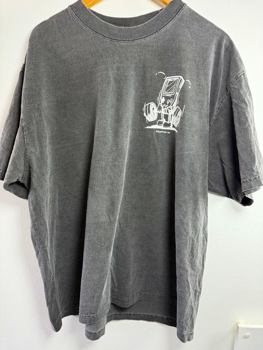 SuperFresh Mens XL Gray Crew Neck Short Sleeve Game Boy Graphic Print Tee